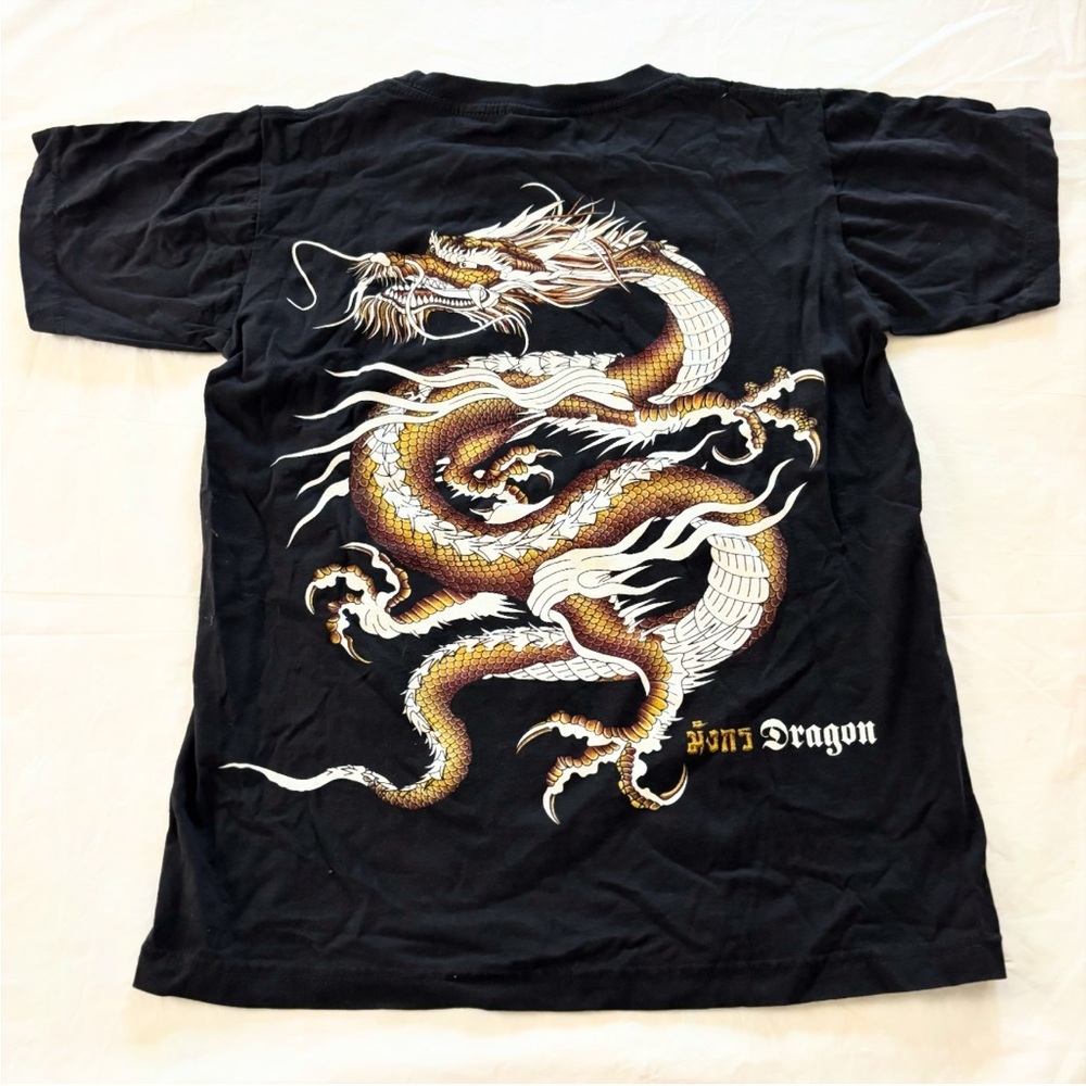 Nwot My Dream Thailand Black Gold Dragon Doubled Sided Sz M View 2